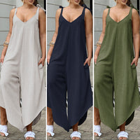 New European And American Solid Color Casual Suspender Jumpsuit