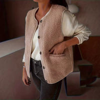 Womens Front-button Closure And Pocket Details Casual Blazer Vest
