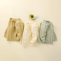 Girls' Solid Color Round Neck Cardigan Pants Suit