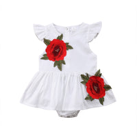 Summer Flying Sleeve Rose Flower Girl Skirt Romper