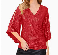 New Women's Sequined Bell Sleeve Top