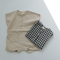 Plaid Romper Hat Two-piece Baby Summer Clothes