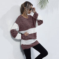 Striped Color Matching Knitted Inner Match Female Mid-length Sweater