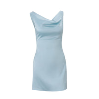Solid Color Boat Neck Backless Hugging Satin Silk Dress