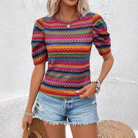 Casual Round Neck Knitted Bohemian Women's Top