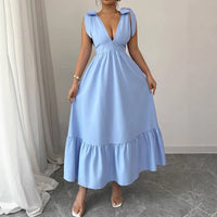 Summer V-Neck Solid Color Elegant Dress