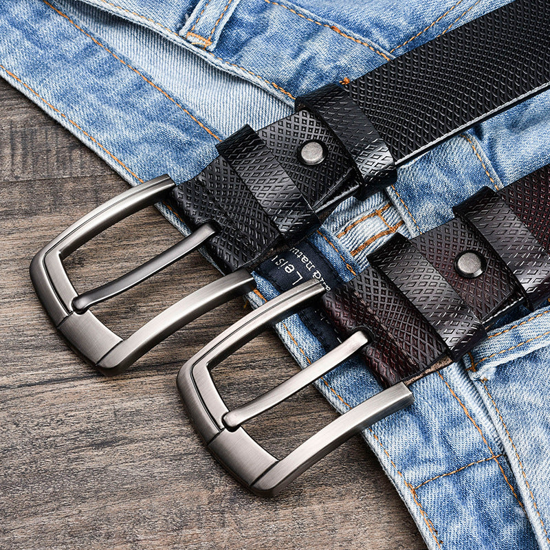 Cowhide Men's Pin Buckle Belt Men's Non-stitching Waistband