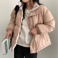 Versatile Stand Collar Double-sided Wear Versatile Long Sleeve Warm Quilted Cotton Coat Jacket Women