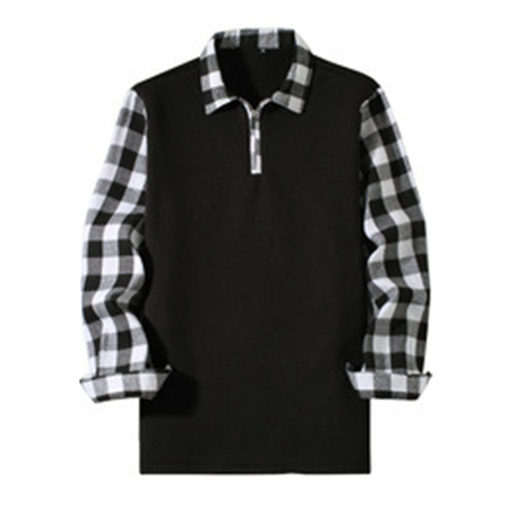 Polo Shirt Long Sleeve Plaid Lapel Casual