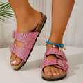 Double Buckle Sandals For Women New Fashion Sequined Beach Shoes Summer Leisure Outdoor Slippers Slides