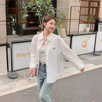 Gentle Bow Embroidered Shirt For Women