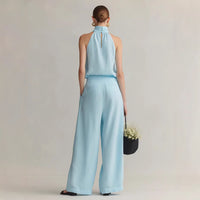 Womens Elegant Round-Neck Sleeveless Top And Pants Suit