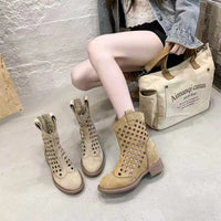 7cm Large Size Hollowed-Out Frosted Mesh Sandals Hole Mid-Calf Short Boots