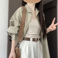 Rare Long-sleeve Green Shirt Jacket For Women