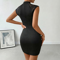 Embroidered Stand-up Collar Black Cheongsam Dress