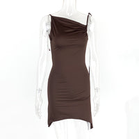 Irregularly Pleated Strap Cross-Neckline Dress