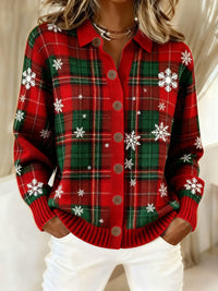 Women's Plaid Printed Long Sleeve Top