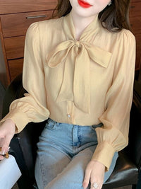 Bow-tie Chiffon Long-sleeve Shirt For Women