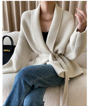 Womens Lace-Up Defined-Waist Relaxed-Fit Sweater Coat