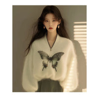 Fashion Butterfly Print Knitted Sweater For Women