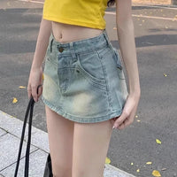 Light Color Retro Denim Skirt Women's Spring Anti-emptied Pantskirt Skirt