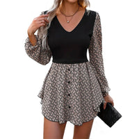 Patchwork Puff Sleeve Irregular Dress Women