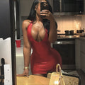 Ice-silk Sleeveless Halter-neck Bodycon Sheath Dress