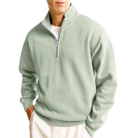 Simple Loose Long Sleeve Men's Zipper Solid Color Stand Collar Sweatshirt