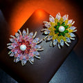 Large-Carat Colored Zircon Pearl Lotus Brooch