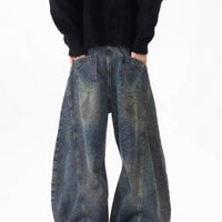 American Retro Distressed Deconstructed Washed Machete Jeans For Men And Women