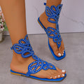 Summer Hollow Rhinestone Buckle Flat Toe Roman Sandals