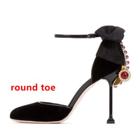 Women's Leather Stiletto Heel Rhinestone Bow High Heel Sandals
