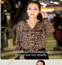 Casual Chiffon Shirt Women's Leopard Print Pattern Anti-DDoS Stand Collar Shirt