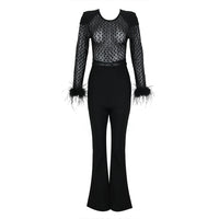 Women's Fashionable Elegant Lace Feather Sequins Bandage Jumpsuit