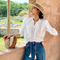 Puff Sleeve Small Top New French White Shirt