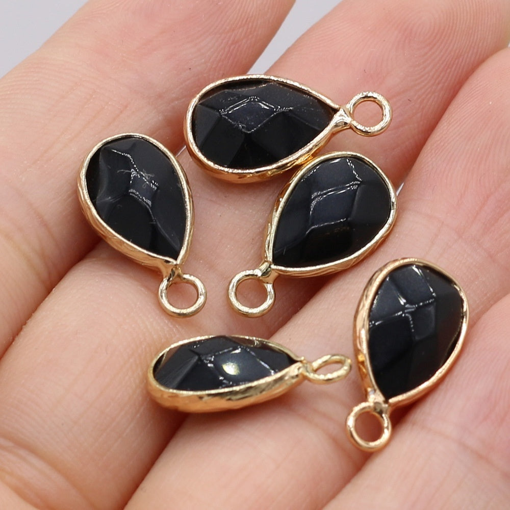 Natural Stone Drop-shaped Gold-plated Edge Pendant