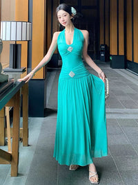 Womens French-style Halterneck Beaded Dress