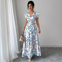 A-line Dress With Lace-up Details And Short Sleeves