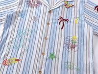 Fashion Vertical Stripes Mermaid Embroidered Short Sleeve Shirt