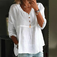 Women's Casual Three-Quarter Sleeve Top With Lace Trim