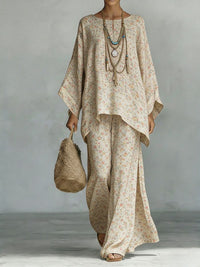 Women's Floral Print Linen Wide-Leg Two-Piece Set