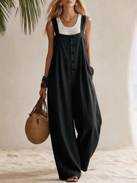 Women's Casual Fashion Bohemian Style Suspender Jumpsuit With Buttons