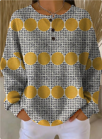 Womens Retro Printed Three-Button Stand-Up Collar Sweatshirt Top
