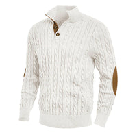 Slim-fit Buttoned Turtleneck Suede Stitching Sweater