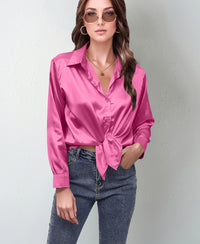 Women's Silk-like Long-sleeved Shirt Top