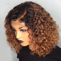 Burgundy  Gradient Color Wig Lace Front Short Bob Wig