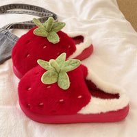 Cute Strawberry Cotton Slippers Female Winter Interior Home
