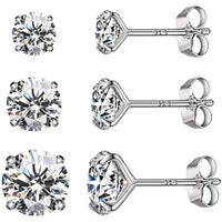 3A Zircon Earrings Stud Piercing Jewelry Three-Pair Set