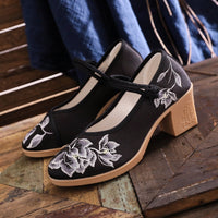 Shallow Mouth Plain Color Matching Horse-face Skirt High Heel Embroidered Shoes
