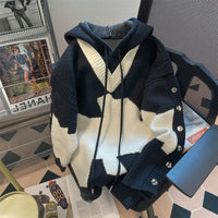 Contrast Colors False-two-piece Knitted Sweater Hooded Jacket